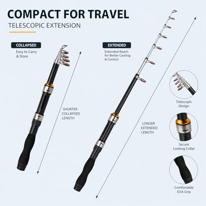 Carbon Fiber Fishing Rod Travel Fishing Pole Lightweight Portable Shore Sea Fishing Outdoor Use - size: 4.9 FT
