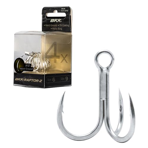 BKK Raptor-Z Treble Hook | 4X | Saltwater Corrosion Resistant Bright Tin Coating | Hand Ground Point | Heavy Duty Lure Hook, Popping, Stickbaits - size: 6#