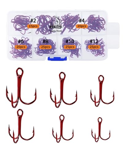 UCEC Fishing Hooks Treble Hooks Kit for Saltwater Freshwater, High Carbon Steel Strong Sharp Round Bend for Catfish Trout Hard Baits Lures, Size #1#2#4#6#8#10#12#14 110/50/210 Pack with Split Rings - style: 130pcs,#2 #4 #6 #8 #10 #12