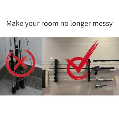 Wall Mount Fishing Rod Holders for Garage Organization, Horizontal Fishing Pole Holder Holds 6 Rods or Combos