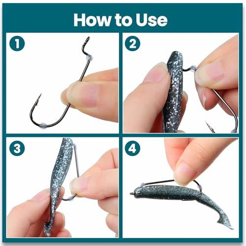 9KM DWLIFE Bait Stoppers Fishing Bait Pegs Stoppers 300PCS– Silicone Soft Plastic Bait Keeper Pegs for Texas Rig, Carolina Rig & Bass Fishing, Bait Stopper Retainer for Worm Hooks, Jigs, Chatterbaits - color: Black
