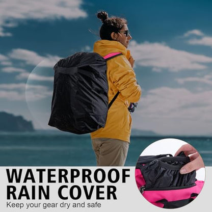 Goture Fishing Backpack, 900D Water-Resistant Tackle Backpack with Rod Holders, 45L Large Fishing Bag Storage Gear Tackle Bag with 8 Lure Pockets, Rain Cover for Camping Hiking(Without Tackle Box) - color: 45L Pink with 8 Lure Pockets