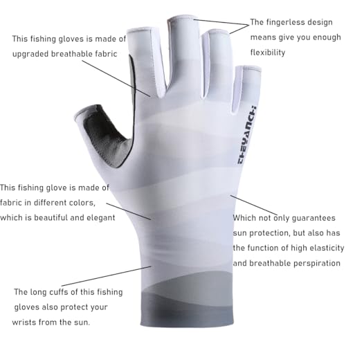 Fishing Gloves UV Protection Fingerless Sun Gloves Men Women for Cycling Hunting Kayaking Hiking Sailing - color: Grey, size: Large
