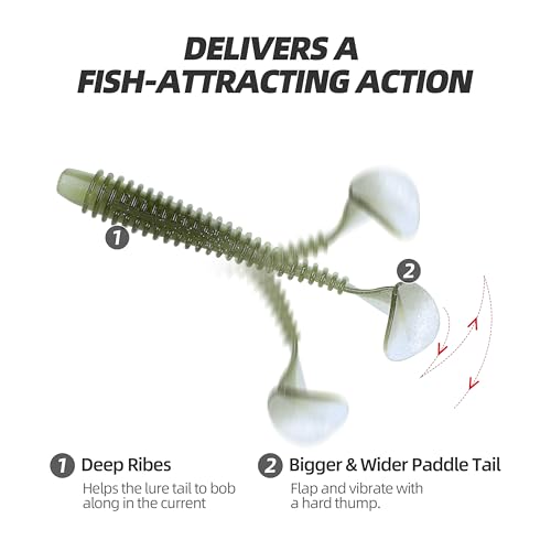 Paddle Tail Swimbaits 100/80/50PCS, 5/4/3/2 inch Soft Fishing Lures Bulk Pack – Durable Lifelike Action Lures for Bass, Trout, Crappie – Freshwater & Saltwater Fishing Gifts - color: Light Green, size: 2in, 100pcs