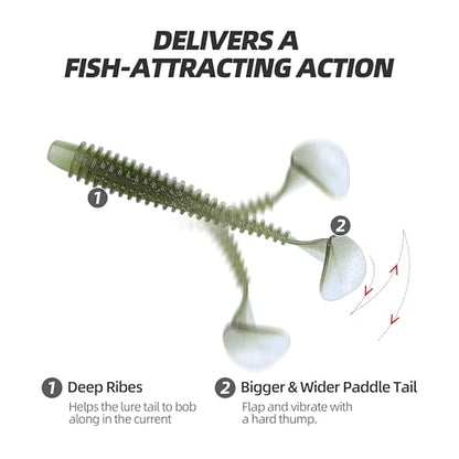 Paddle Tail Swimbaits 100/80/50PCS, 5/4/3/2 inch Soft Fishing Lures Bulk Pack – Durable Lifelike Action Lures for Bass, Trout, Crappie – Freshwater & Saltwater Fishing Gifts - color: Light Green, size: 3in, 100pcs