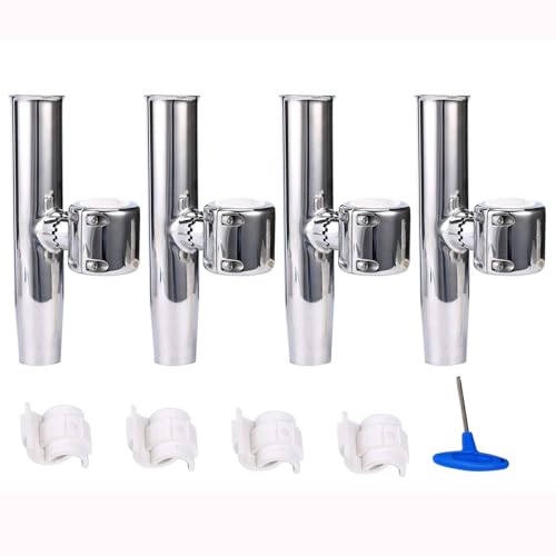 Amarine Made 4-Pack Stylish Stainless Steel Clamp on Fishing Rod Holder for Rails 7/8" to 1"