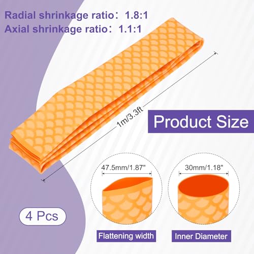 MECCANIXITY 4Pcs 3.3ft 1.2" Dia Heat Shrink Tubing for Fishing Rods, 30mm 1.8:1 Fish Scale Pattern Heat Shrink Wrap Handle Rod Grip with Anti-Slip Waterproof Insulation, Yellow - color: Yellow, size: 30mm