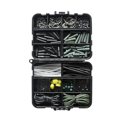178-Piece Carp Fishing Tackle Kit with Storage Box, Includes Carp Hooks, Anti Tangle Sleeves, Hook Stop Beads, Rolling Swivels & Assorted Terminal Fishing Accessories