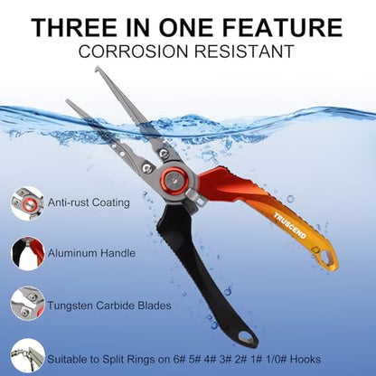 TRUSCEND Easy Use Lockable Fishing Pliers with Tungsten Carbide Cutter, Innovative Ergonomic Handy Handle, Saltwater Corrosion Resistant Teflon Coated Fishing Tool, Light Multi-Function Fishing Gear - color: B1-gold