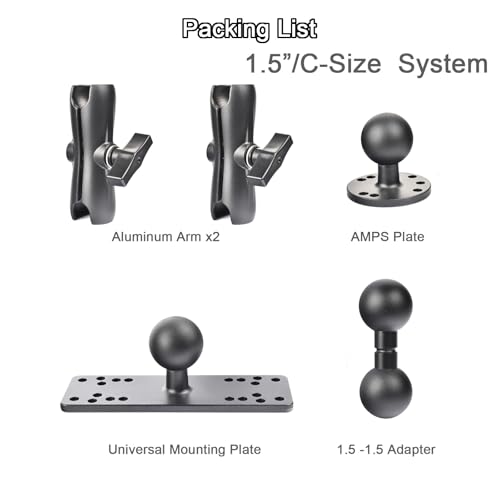 Aluminum Fish Finder Mount with 1.5'' Ball, 14.76'' Dual Rod Extended Arm for Longer Lengths, Marine Electronic Mount for Garmin, Lowrance, Raymarine,Compatible with RAM C-Size Kit