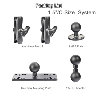 Aluminum Fish Finder Mount with 1.5'' Ball, 14.76'' Dual Rod Extended Arm for Longer Lengths, Marine Electronic Mount for Garmin, Lowrance, Raymarine,Compatible with RAM C-Size Kit