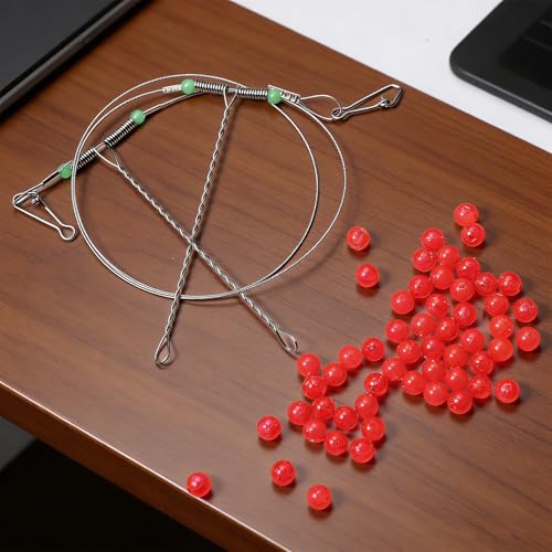 70 Pcs Fishing Beads for Catfish, Bobbers for Fishing Match with Fishing line, 6mm Plastic Luminous Round Soft Bait Egg Lure Rigs Freshwater Saltwater for Fishing Rigs