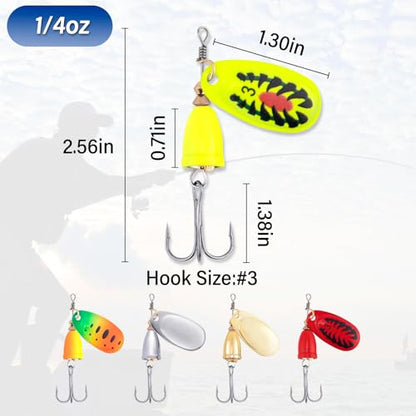 Dr.Fish Inline Fishing Spinner Kit 1/4oz, Freshwater Fishing Lures Bell Spinnerbait French Blade Trout Bass Walleye Lures - color: Mixed, size: 1/4oz-5 Pieces