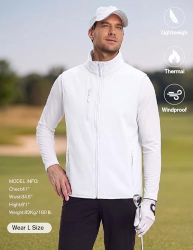 fit space Men's Lightweight Vest Softshell Sleeveless Windproof Jacket with Zipper Pcoket Cycling Travel Hiking Running Golf - color: White, size: 3X-Large