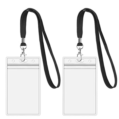 2Pack ID Badge Holder with Black Lanyards,Heavy Duty PVC Card Holder | Transparent ID card holder with lanyards, 3.58" L x 2.5" W Badge ID name card holder,18Inch black lanyards - color: 2 Black Lanyards