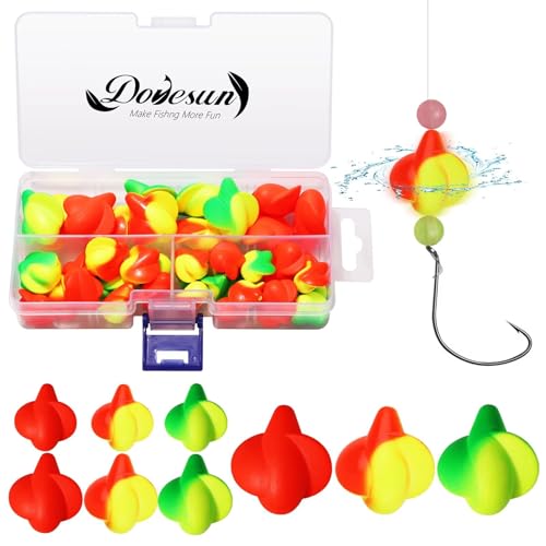 Dovesun 220/104/80/60/54/52/42pcs Pompano Rig Floats for Surf Fishing Foam Bobbers for Fishing Fly Fishing Bobbers Floats Bright Color Kit/Round/Cylindrical/Heart/Bullet/Pill/Spin Shape - color: Spin Floats-42pcs