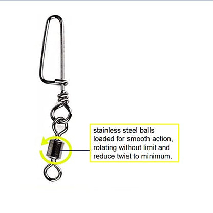 100pcs High-Strength Coastlock Swivels 145LP Ball Bearing Fishing Snaps and Swivels Fishing Rolling Swivel Coastlock Snap Duck Decoy Rig Snap Swivels Texas Rig Decoy Swivel Clips