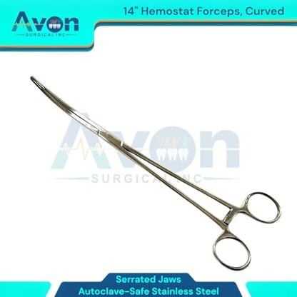 Locking Hemostat Pean Forceps Clamps 14in Long Reach - Curved Serrated Jaws - Stainless Steel - Multi-Puropose Pliers for Crafts, Hobby, Fishing, Veterinary, Lab, and More