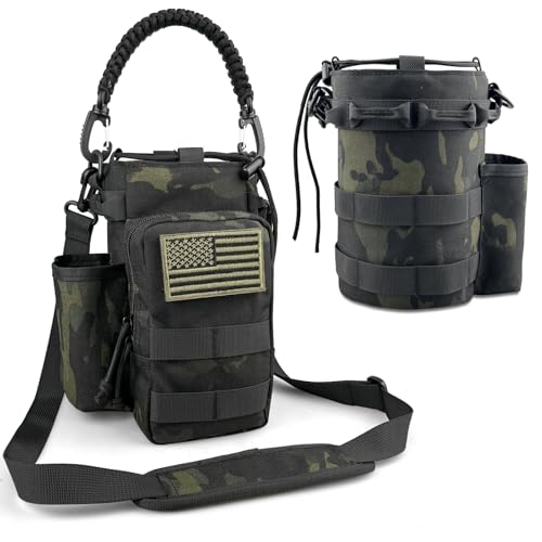 COOLYARD Water Bottle Holder with Strap Crossbody Sling Carrier Bag with Phone Pocket Molle Tactical Pouch for Walking Hiking Camping Gym Travel - color: Black Camo