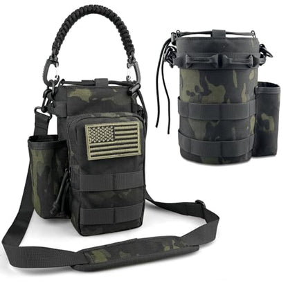 COOLYARD Water Bottle Holder with Strap Crossbody Sling Carrier Bag with Phone Pocket Molle Tactical Pouch for Walking Hiking Camping Gym Travel - color: Black Camo