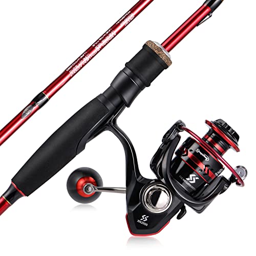 Sougayilang Fishing Rod and Reel Combo, Stainless Steel Guides Fishing Pole with Spinning Reel Combo for Saltwater and Freshwater - color: Red - M/MH Twin Tips, size: 5.9ft and Spinning Reel
