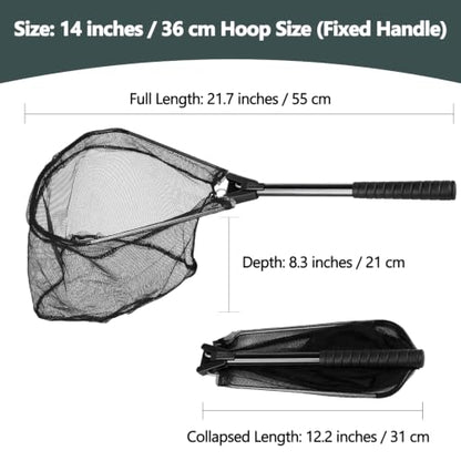 Yeahmart Fishing Landing Net with Telescopic Aluminum Handle Pole, Collapsible Nylon Mesh Minnow Fish Net for Saltwater & Freshwater, Portable Fishing Gear for Kids, Men, Women, Extends 21-75 Inches - style: 21" Full Length (Black-fixed Handle)