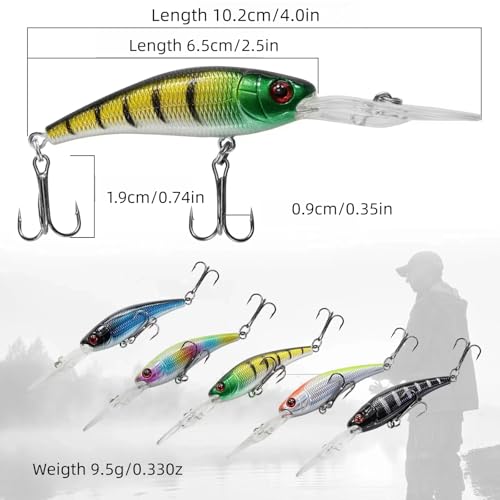 Minnow Crank Baits Fishing Lures Kit Crankbaits with Hooks for Saltwater Freshwater, Lure kit for Trout Bass Salmon Fishing