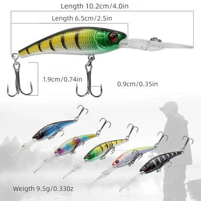 Minnow Crank Baits Fishing Lures Kit Crankbaits with Hooks for Saltwater Freshwater, Lure kit for Trout Bass Salmon Fishing