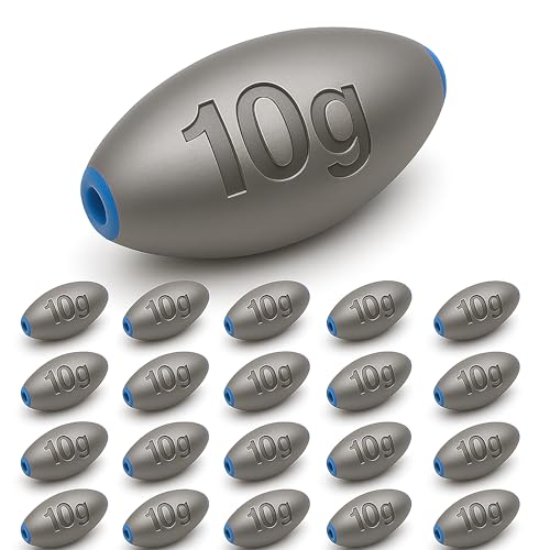 Egg Sinkers Fishing Weights – Lead Oval Sliding Sinkers for Catfish, Bass & Surf Fishing, No-Snag Smooth Hole Design, Heavy Fishing Weights for Bottom Rigs in Lakes, Rivers & Beach - style: 10g-20pcs