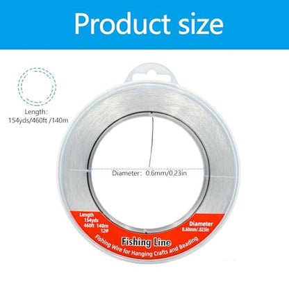 Nylon Fishing Line, 0.45mm 985ft,Strong Clear Invisible Hanging Wire for Crafts Beading, Decorative Pictures, Stringing Lights - size: 0.6mm-.023inch-460ft