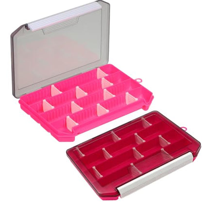 2-Pack Fishing Tackle Boxes,Small Tackle Trays with Adjustable Dividers for Hooks, Weights, Swivels, Hard Lures (Pink) - color: 2 Pack Pink(Size: 8" L x 5.5" W x 1" H)
