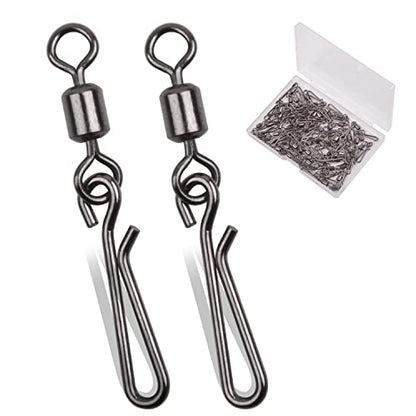 AGOOL Fishing Swivels Snaps Fishing Quick Clips, 60/200pcs Rolling Barrel Swivels with Quick Clips Snaps Swivels High Strength Speed Clips Connector Freshwater Saltwater Fishing Tackle - color: 10#-60pcs