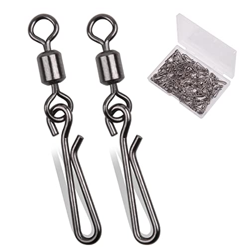 AGOOL Fishing Swivels Snaps Fishing Quick Clips, 60/200pcs Rolling Barrel Swivels with Quick Clips Snaps Swivels High Strength Speed Clips Connector Freshwater Saltwater Fishing Tackle - color: 8#-60pcs