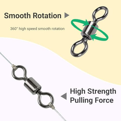 Atibin Heavy Strength Fishing Swivels Stainless High Duty Swivel Fishing Lure Steel Saltwater Barrel Swivels Rolling Black Nickel - size: Size12 (20lb) 100 pcs