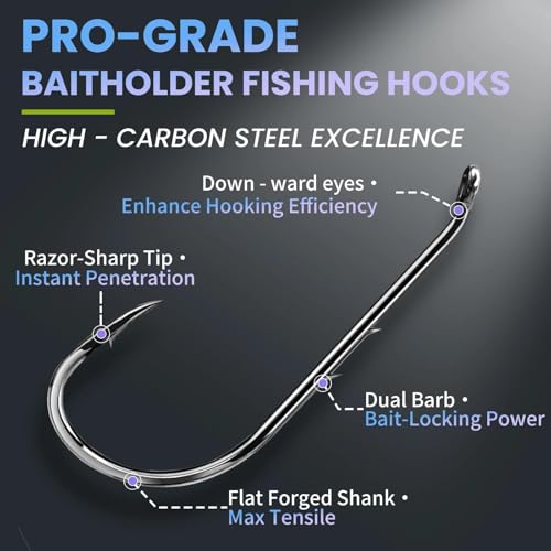 Baitholder Fishing Hooks 50Pcs Bait Holder Hooks Offset/Double Barbed/Long Shank/Down Eye for Soft Live Baits Saltwater - color: 100pcs, size: 3/0