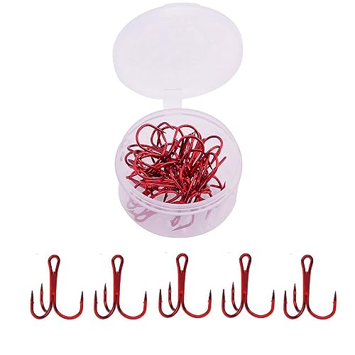 20pc/Box Fishing Treble Hooks Set High Carbon Steel Fishing Hooks Classic Round Bend Hook 2# 4# 6# 8# 10# - color: Red, size: 8#-20pcs