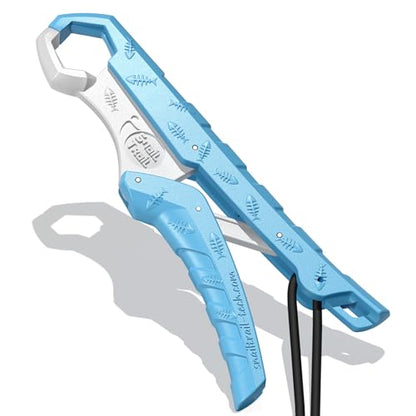 SNAIL TRAIL 7.5'' Floating Fish Gripper, Fishing Grabber | Catfish Mouth Pliers, Caught Bass Holder, Fish Scale Hook Clamp, Saltwater Lip Grip Tool with Lanyard, Gifts for Men - color: Blue-white