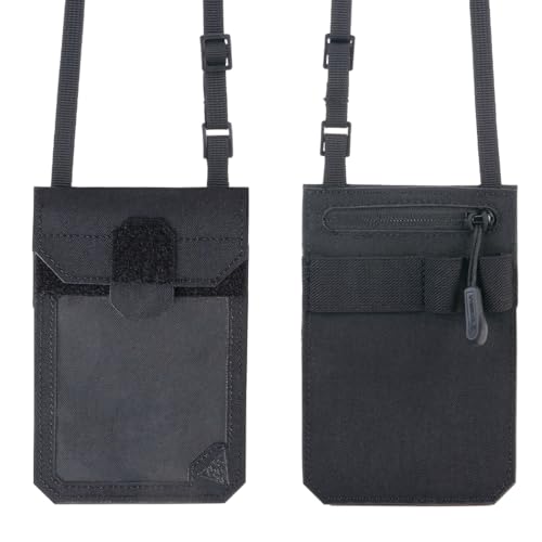 IDOGEAR Tactical ID Card Holder Visual Surface EDC Pouch with Zipper Pocket Badge Holders Credit Card Organizer Holster Neck Lanyard Hanging Hook and Loop Closure Pouches - color: Black