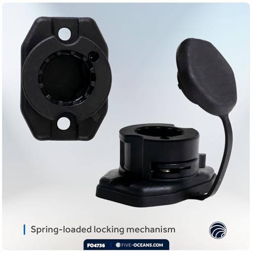 Five Oceans Fishing Rod Holder for Boat with Deck Mount Base, Black, High-Impact Nylon for Boats & Kayaks, Multiple Sizes - style: Compatible Spring-loaded Lock Cap Base