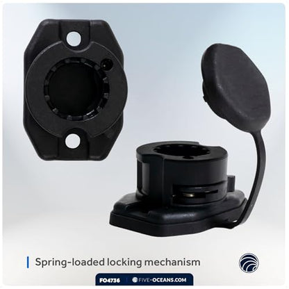 Five Oceans Fishing Rod Holder for Boat with Deck Mount Base, Black, High-Impact Nylon for Boats & Kayaks, Multiple Sizes - style: Compatible Spring-loaded Lock Cap Base