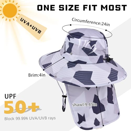 Sun Hats for Men Women, UPF50+ Protection Safari Hat,Wide Brim Fishing Hat with Neck Flap,Bucket Hats for Beach Hiking - color: Camolgrey