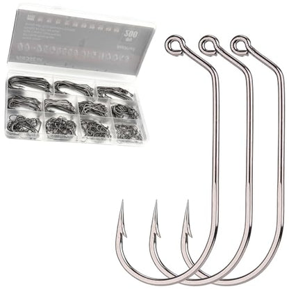200Pcs 60 Degrees Round Bent Jig Hooks for Molds | Fly Tying Freshwater, For Bass Trout Crappie, 10 Sizes Assorted, 6# 4# 2# 1# 1/0 2/0 3/0 4/0 5/0 6/0