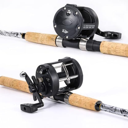 Sougayilang Fiberglass Fishing Pole Conventional Reel Combo with Durable P-Cork Rod Handle, Medium Heavy for Catfish Salmon and Steelhead - size: 9'0"H- M Fast with 4000 Reel