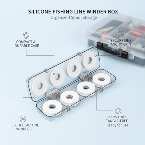 Silicone Fishing Line Spool Holder Box with Pin - Compact Tackle Organizer for 50-100lb Line Storage (1 Pack)