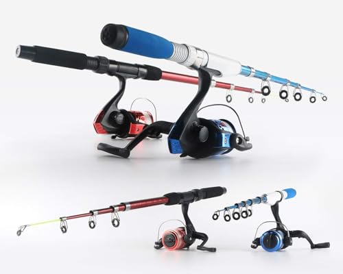 Fishing Rod Reel Combos Collapsible Fishing Rod Kit, 2PCS Telescopic Fishing Pole+2PCS Spinning Reels+Lures Hooks+Tackle Bag+Fishing Accessories Full Combo for Kids Youth - color: Red and Blue 1.3M&1.6M