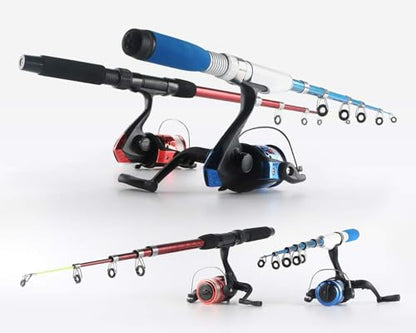 Fishing Rod Reel Combos Collapsible Fishing Rod Kit, 2PCS Telescopic Fishing Pole+2PCS Spinning Reels+Lures Hooks+Tackle Bag+Fishing Accessories Full Combo for Kids Youth - color: Red and Blue 1.3M&1.6M