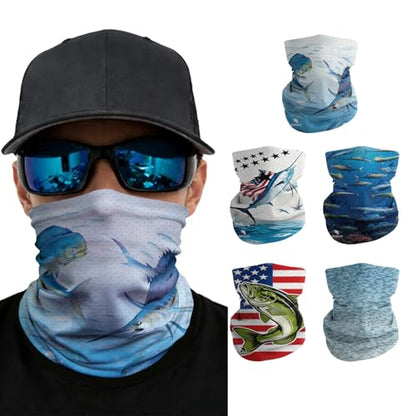 Summer Cooling Neck Gaiter UV 50+ Sun Protection Breathable Mesh Face Mask - color: 5pcs-fish