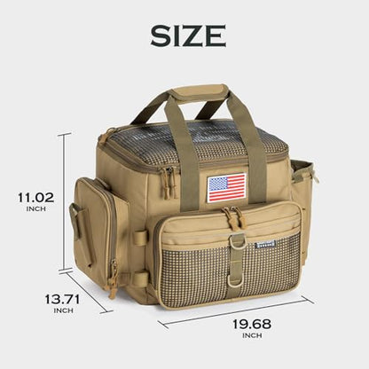 Ghosthorn Fishing Tackle Bag with Rod Holder Saltwater & Freshwater Resistant Large Tackle Box Bag - Adjustable Padded Shoulder Strap (Khaki) - color: Khaki, size: Large