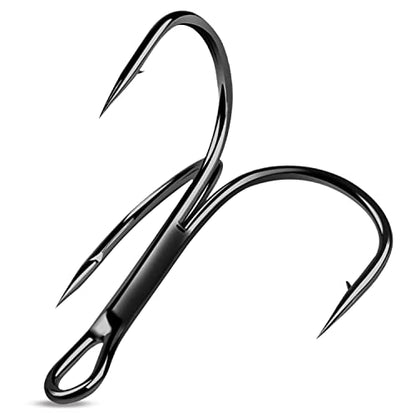 Fishing Red Treble Hooks- 80/120pcs Sharp Round Bend Barbed Treble Hook High-Carbon Steel Triple Hooks for Bass Trout Saltwater Freshwater Size 1/0 1 2 4 6 8 10 12 14 - color: BLACK, size: 80PCS-1/0