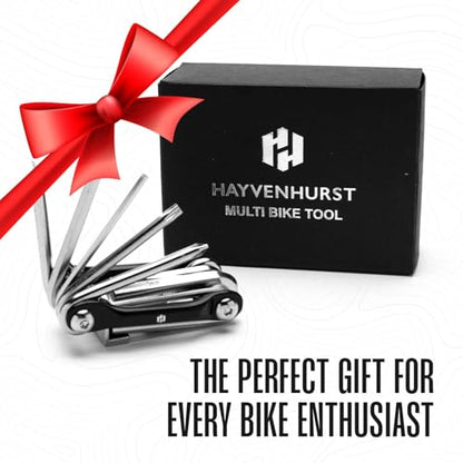 Bike Multitool - Bike Tool Kit -12 In 1 Lightweight Stainless Steel Bicycle Multi tool - Safety Locking, Survival Gear With Hex Key, Screwdriver, Chain Cutting Tool by Hayvenhurst - style: Bicycle Multitool